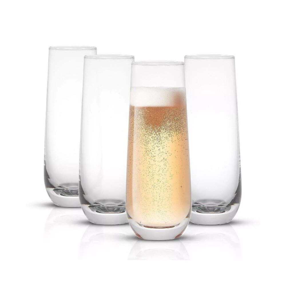 Joy Jolt Milo Stem Less Champagne Flutes Glass Set of 4 Clear Size Os NWB